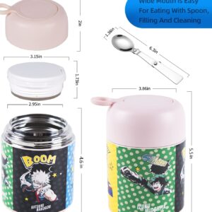 Maxerkeep Japanese Anime todoroki Deku izuku midoriya Bakugo 17oz Vacuum Insulated Soup Flask, Stainless Steel Lunch Container for Hot Food,Food Jar for Toddlers & Kids