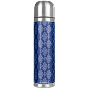 stainless steel leather vacuum insulated mug vintage flower texture thermos water bottle for hot and cold drinks kids adults 16 oz