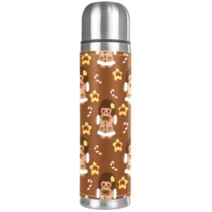 stainless steel leather vacuum insulated mug christmas cookies thermos water bottle for hot and cold drinks kids adults 16 oz