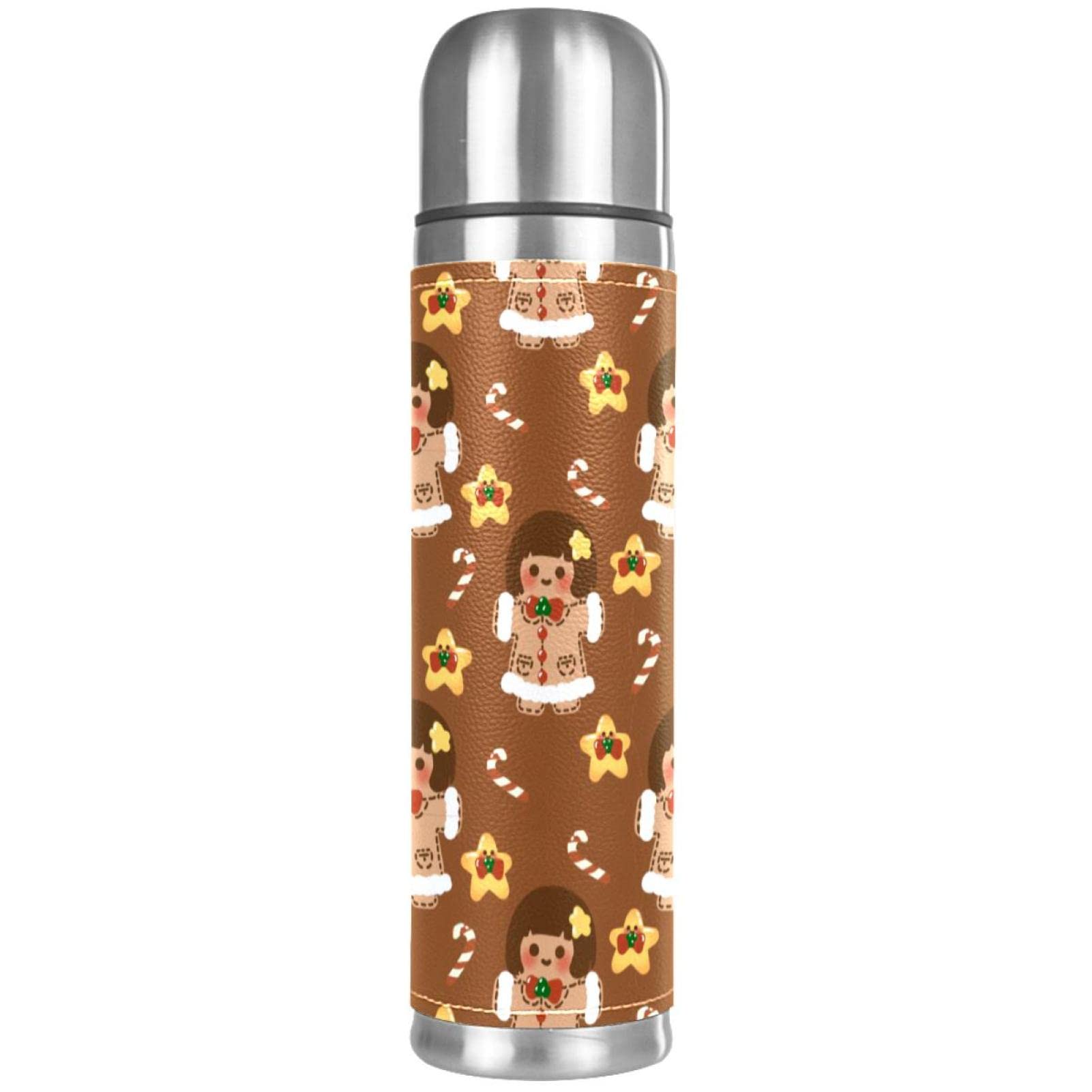 Stainless Steel Leather Vacuum Insulated Mug Christmas Cookies Thermos Water Bottle for Hot and Cold Drinks Kids Adults 16 Oz