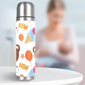 Stainless Steel Leather Vacuum Insulated Mug Bear Thermos Water Bottle for Hot and Cold Drinks Kids Adults 16 Oz