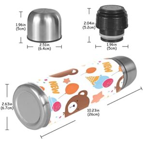 Stainless Steel Leather Vacuum Insulated Mug Bear Thermos Water Bottle for Hot and Cold Drinks Kids Adults 16 Oz
