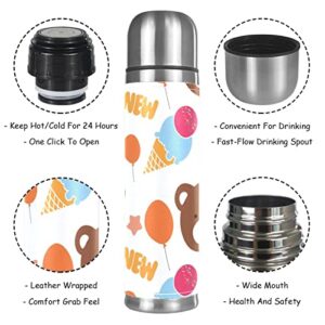 Stainless Steel Leather Vacuum Insulated Mug Bear Thermos Water Bottle for Hot and Cold Drinks Kids Adults 16 Oz