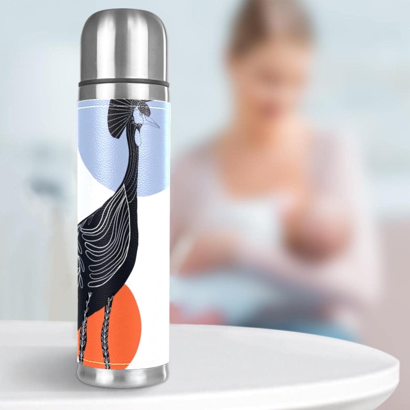 Stainless Steel Leather Vacuum Insulated Mug Bird Thermos Water Bottle for Hot and Cold Drinks Kids Adults 16 Oz