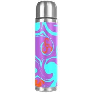 stainless steel leather vacuum insulated mug crazy colors thermos water bottle for hot and cold drinks kids adults 16 oz
