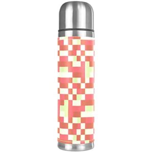 stainless steel leather vacuum insulated mug abstract thermos water bottle for hot and cold drinks kids adults 16 oz