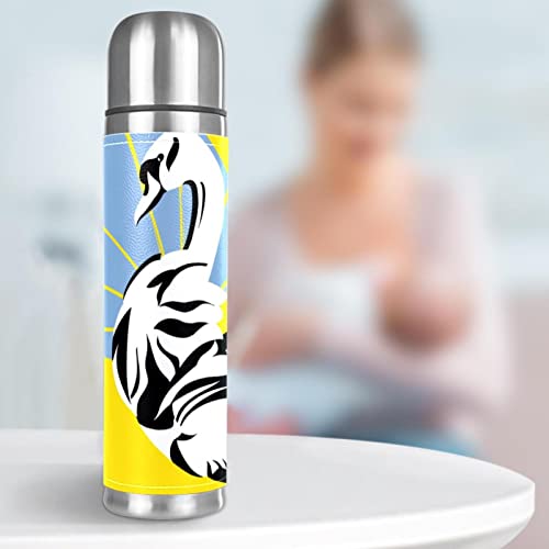 Stainless Steel Leather Vacuum Insulated Mug Swan Thermos Water Bottle for Hot and Cold Drinks Kids Adults 16 Oz