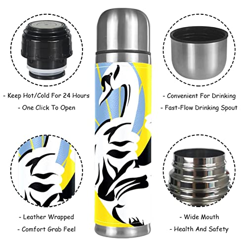 Stainless Steel Leather Vacuum Insulated Mug Swan Thermos Water Bottle for Hot and Cold Drinks Kids Adults 16 Oz