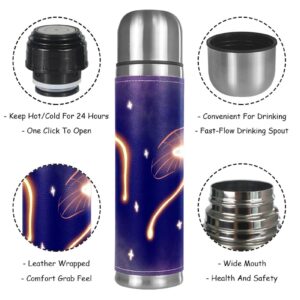 Stainless Steel Leather Vacuum Insulated Mug Jellyfish Thermos Water Bottle for Hot and Cold Drinks Kids Adults 16 Oz