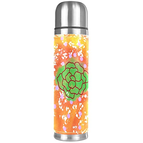 Stainless Steel Leather Vacuum Insulated Mug Abstract Thermos Water Bottle for Hot and Cold Drinks Kids Adults 16 Oz