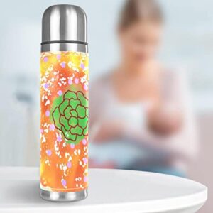 Stainless Steel Leather Vacuum Insulated Mug Abstract Thermos Water Bottle for Hot and Cold Drinks Kids Adults 16 Oz