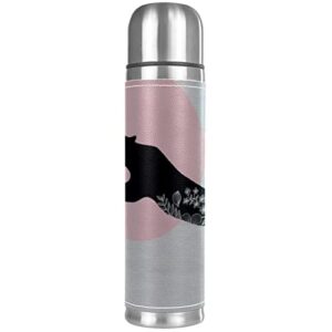 stainless steel leather vacuum insulated mug leopard thermos water bottle for hot and cold drinks kids adults 16 oz