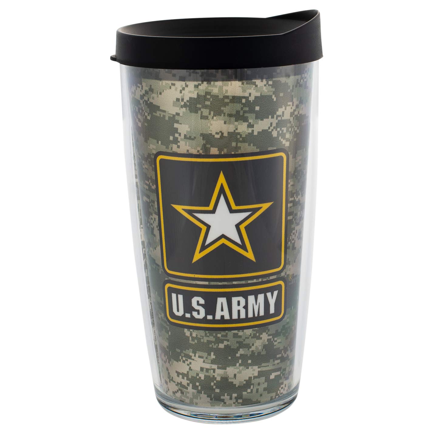 Signature Tumblers US Army Wrap on Camouflage 16 Ounce Double-Walled Travel Tumbler Mug with Black Easy Sip Lid