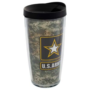 Signature Tumblers US Army Wrap on Camouflage 16 Ounce Double-Walled Travel Tumbler Mug with Black Easy Sip Lid