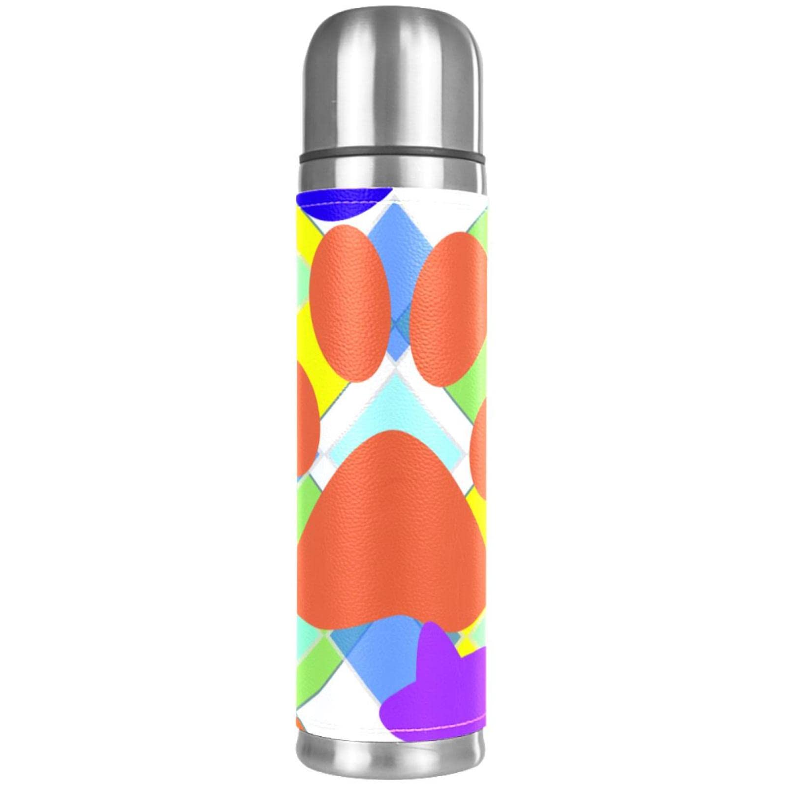 Stainless Steel Leather Vacuum Insulated Mug Abstract Thermos Water Bottle for Hot and Cold Drinks Kids Adults 16 Oz