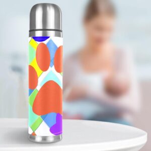 Stainless Steel Leather Vacuum Insulated Mug Abstract Thermos Water Bottle for Hot and Cold Drinks Kids Adults 16 Oz