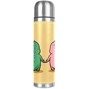 stainless steel leather vacuum insulated mug dinosaur thermos water bottle for hot and cold drinks kids adults 16 oz