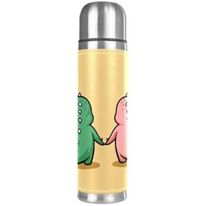 Stainless Steel Leather Vacuum Insulated Mug Dinosaur Thermos Water Bottle for Hot and Cold Drinks Kids Adults 16 Oz