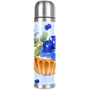 stainless steel leather vacuum insulated mug blueberry thermos water bottle for hot and cold drinks kids adults 16 oz