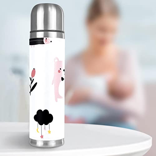 Stainless Steel Leather Vacuum Insulated Mug Bear Thermos Water Bottle for Hot and Cold Drinks Kids Adults 16 Oz