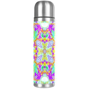stainless steel leather vacuum insulated mug flower pattern thermos water bottle for hot and cold drinks kids adults 16 oz