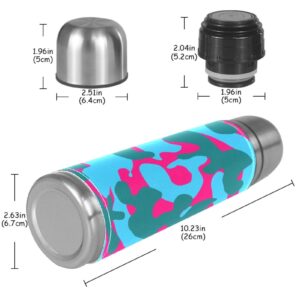 Stainless Steel Leather Vacuum Insulated Mug Crazy Colors Thermos Water Bottle for Hot and Cold Drinks Kids Adults 16 Oz