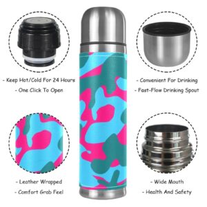 Stainless Steel Leather Vacuum Insulated Mug Crazy Colors Thermos Water Bottle for Hot and Cold Drinks Kids Adults 16 Oz