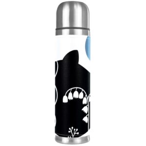 stainless steel leather vacuum insulated mug fish silhouette thermos water bottle for hot and cold drinks kids adults 16 oz