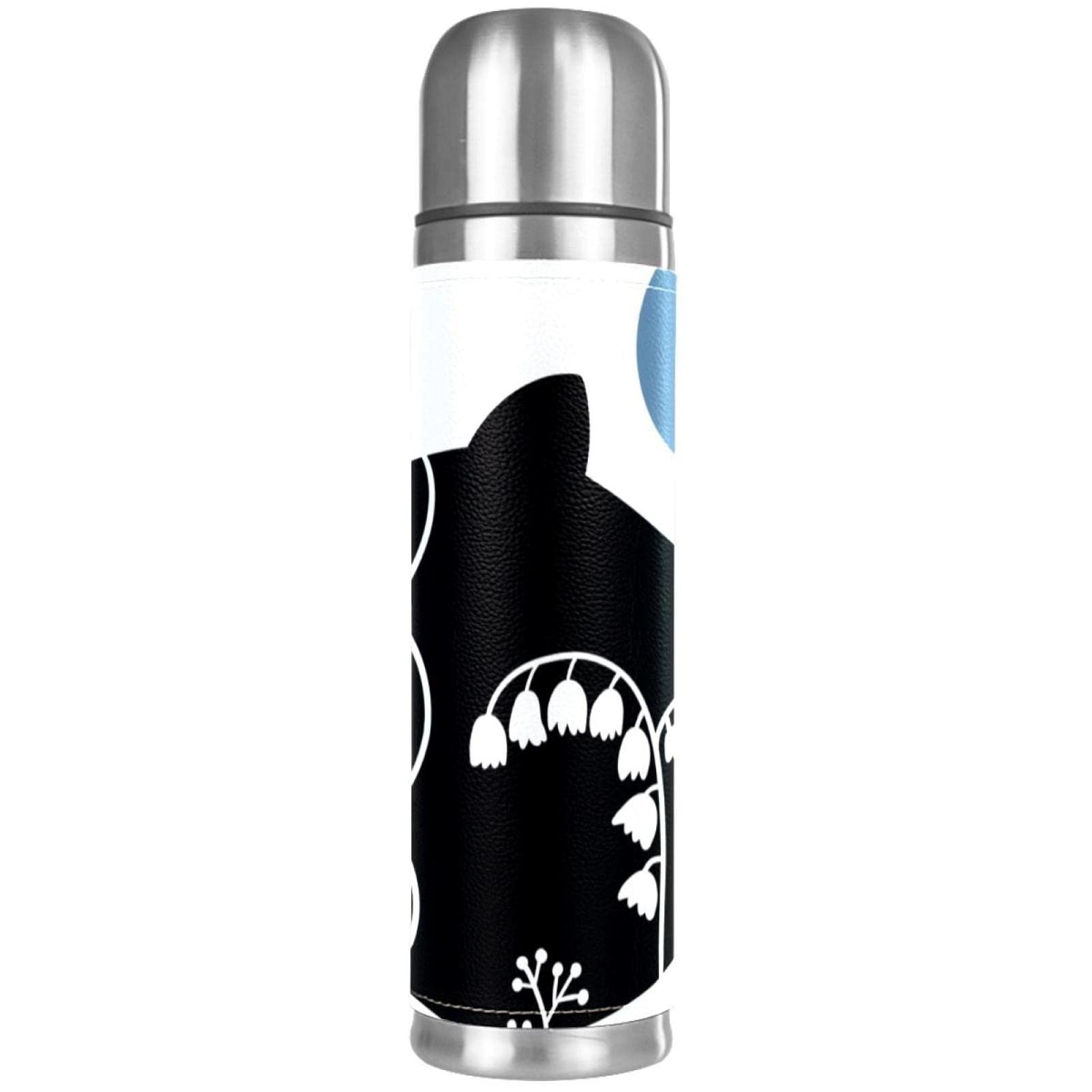 Stainless Steel Leather Vacuum Insulated Mug Fish Silhouette Thermos Water Bottle for Hot and Cold Drinks Kids Adults 16 Oz