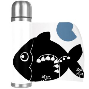 Stainless Steel Leather Vacuum Insulated Mug Fish Silhouette Thermos Water Bottle for Hot and Cold Drinks Kids Adults 16 Oz