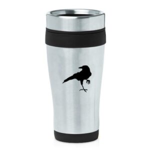 16oz insulated stainless steel travel mug crow raven blackbird (black)