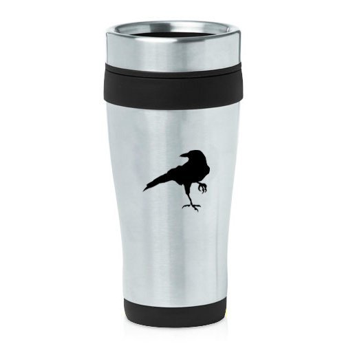 16oz Insulated Stainless Steel Travel Mug Crow Raven Blackbird (Black)