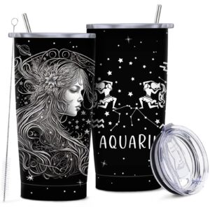beoiibird aquarius zodiac tumbler gifts, 20oz glaze stainless steel with lid and straw water bottles insulated coffee mug, beverage cup for teen women men in home office car travel