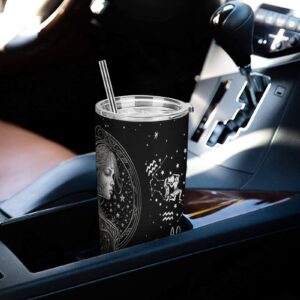 BEOIIBIRD Aquarius Zodiac Tumbler Gifts, 20oz Glaze Stainless Steel with Lid and Straw Water Bottles Insulated Coffee Mug, Beverage Cup for Teen Women Men in Home Office Car Travel