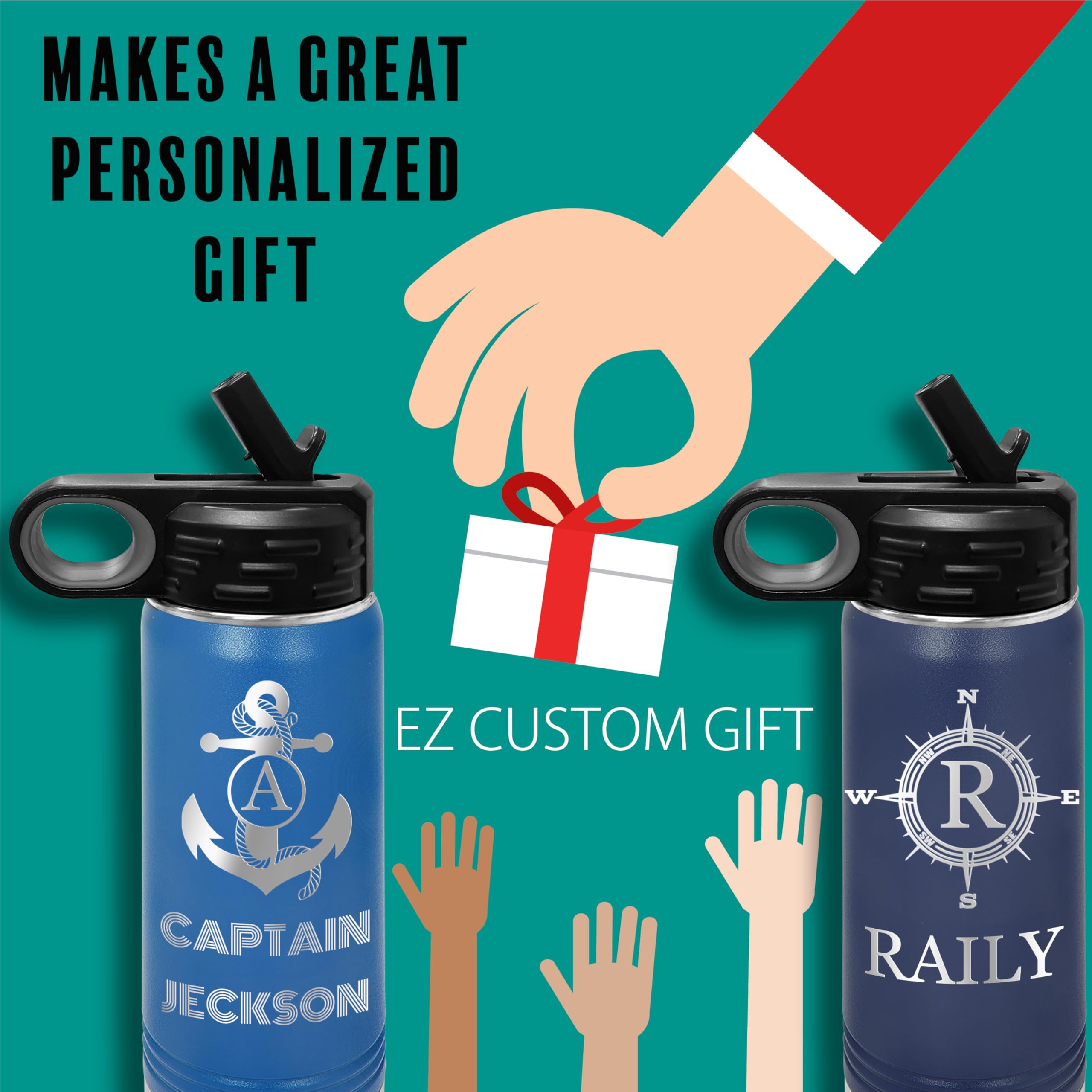 Customized Kids Water Bottle 20oz with Flip-Top Lid and Straw, Personalized Stainless Steel Insulated Flask Sports Kids Thermos Name Engraved for Birthday Boys Girls Kids Custom Gift (Navy Blue)