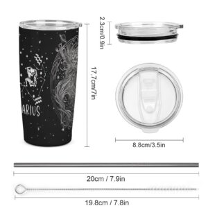 BEOIIBIRD Aquarius Zodiac Tumbler Gifts, 20oz Glaze Stainless Steel with Lid and Straw Water Bottles Insulated Coffee Mug, Beverage Cup for Teen Women Men in Home Office Car Travel