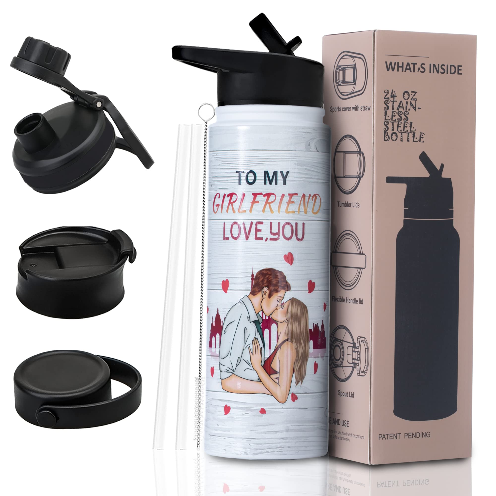 jodyla Love Couple Water Bottle, Romantic Sweet Loving Together Couple Water Bottle Wedding Valentine's Day Gift for Wife Husband Boyfriend Girlfriend