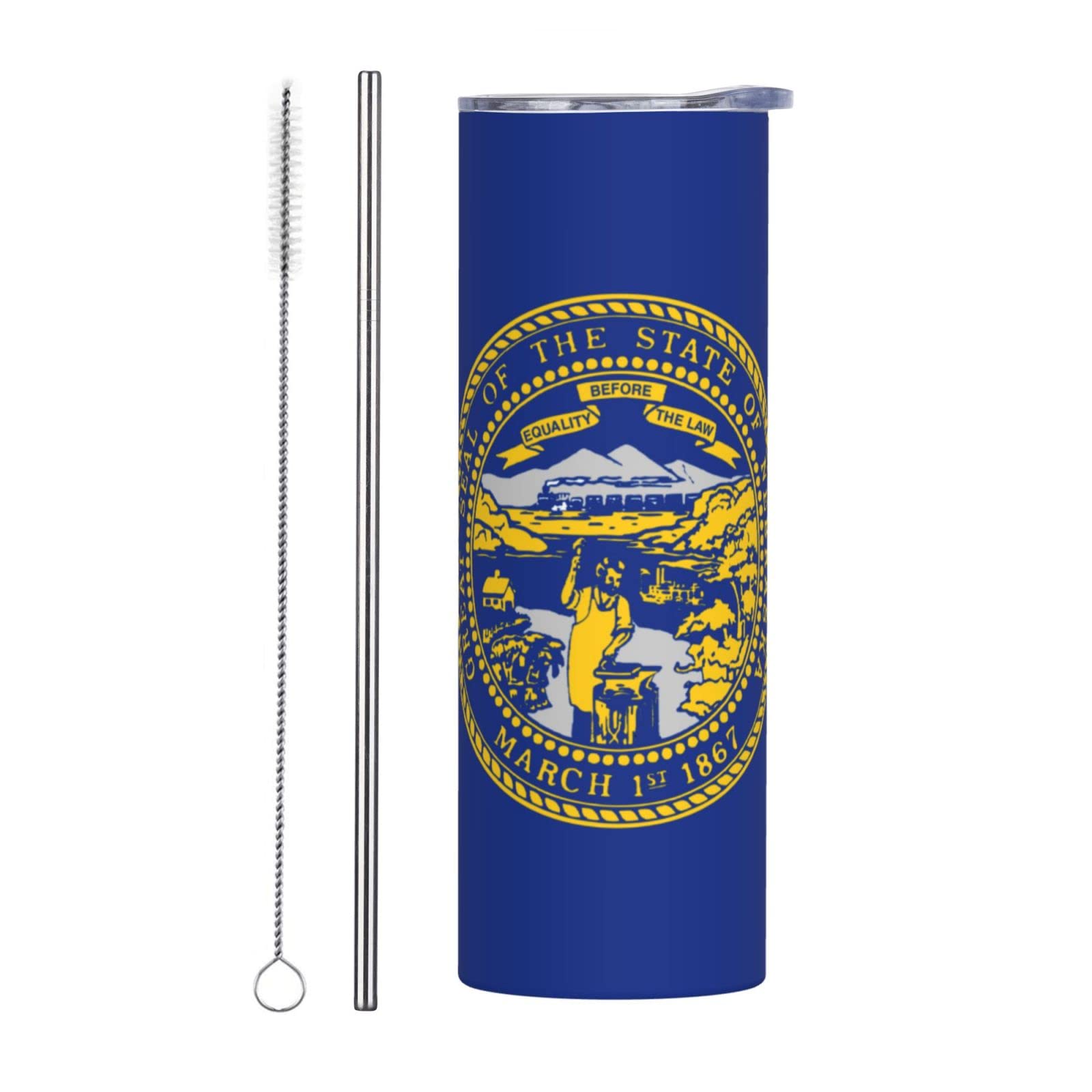 LIICHEES Flag of Nebraska Stainless Steel Vacuum Insulated Tumbler 20oz Coffee Cups Travel Mug Water Cup with Leak-Proof Flip Lid Metal Straw Cleaning Brush