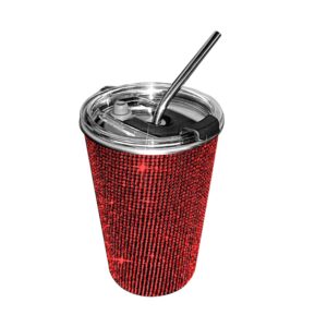 zcargel bling drink coffee mug, crystal drink cup 20 oz stainless steel straw coffee cup travel mug leak-proof insulated coffee mug with straw water cup straight cup for home office