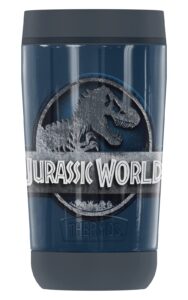 thermos jurassic world blue metallic logo guardian collection stainless steel travel tumbler, vacuum insulated & double wall, 12 oz.