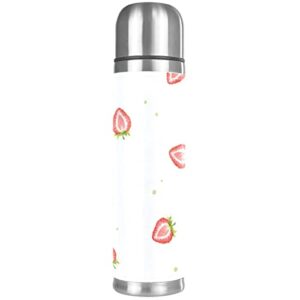 stainless steel leather vacuum insulated mug strawberry thermos water bottle for hot and cold drinks kids adults 16 oz