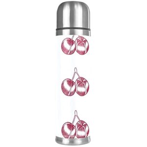 stainless steel leather vacuum insulated mug cherries thermos water bottle for hot and cold drinks kids adults 16 oz