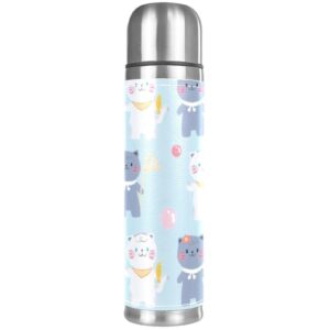 stainless steel leather vacuum insulated mug cat thermos water bottle for hot and cold drinks kids adults 16 oz