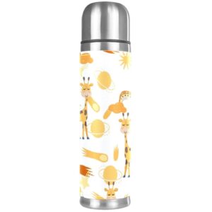 stainless steel leather vacuum insulated mug giraffe thermos water bottle for hot and cold drinks kids adults 16 oz