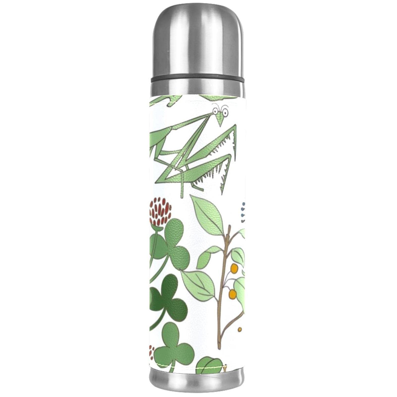 Stainless Steel Leather Vacuum Insulated Mug Flower Thermos Water Bottle for Hot and Cold Drinks Kids Adults 16 Oz