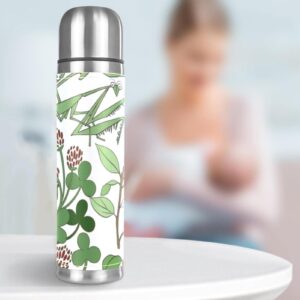 Stainless Steel Leather Vacuum Insulated Mug Flower Thermos Water Bottle for Hot and Cold Drinks Kids Adults 16 Oz