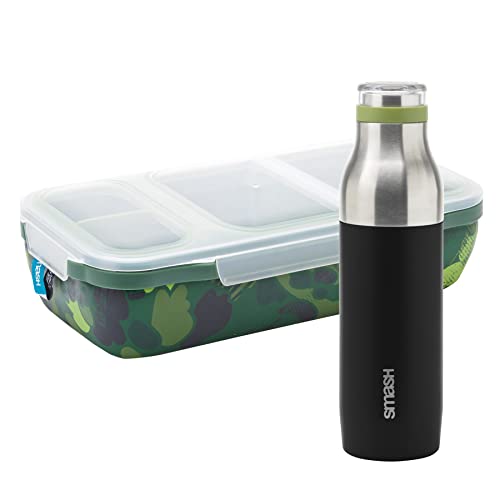 Smash Products Bento Switch Up with Bottle Camo - Leakproof with adjustable dividers and 16.9 fl oz Bottle Camouflage colored