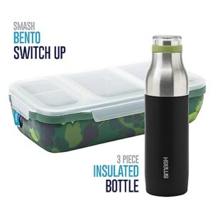 Smash Products Bento Switch Up with Bottle Camo - Leakproof with adjustable dividers and 16.9 fl oz Bottle Camouflage colored