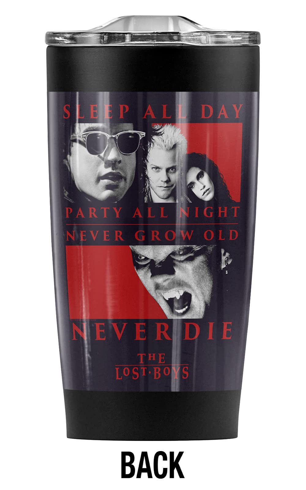 The Lost Boys Never Die Stainless Steel Tumbler 20 oz Coffee Travel Mug/Cup, Vacuum Insulated & Double Wall with Leakproof Sliding Lid | Great for Hot Drinks and Cold Beverages