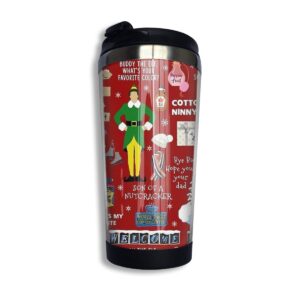 keefer buddy the elf collage red background vacuum insulated stainless steel tumbler coffee travel mug 13.5oz